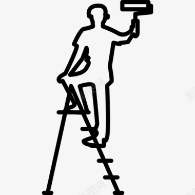 男画家用滚筒和梯子人自己动手吧图标图标