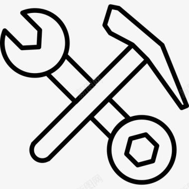 双扳手工具和锤子组成一个十字轮廓工具和器具自己动手图标图标