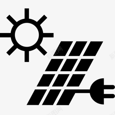 手绘太阳能板太阳能板多晶光伏电池电力图标图标
