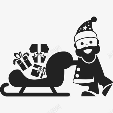 圣诞老人和他的雪橇装满了礼物人圣诞老人图标图标