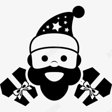 圣诞老人的脸上戴着帽子身边放着两朵圣诞花圣诞老人图标图标
