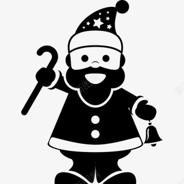 摇铃铛的老人圣诞老人一手拿着手杖一手拿着小铃铛站着圣诞节图标图标