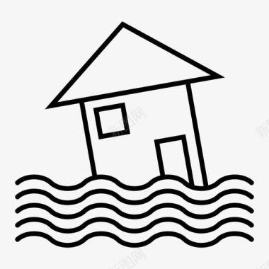 房屋设计洪水房屋自然灾害图标图标