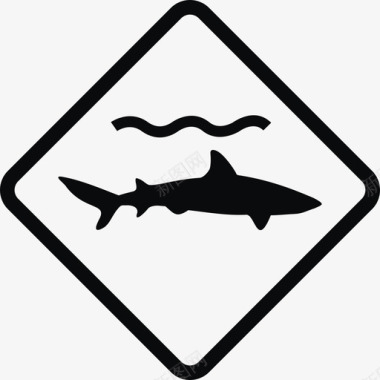 鲨鱼警告游泳标志图标图标