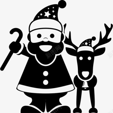 圣诞老人圣诞老人和驯鹿站在一起人们圣诞老人图标图标