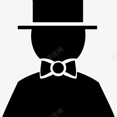 绅士领结帽子人物侧面图标图标