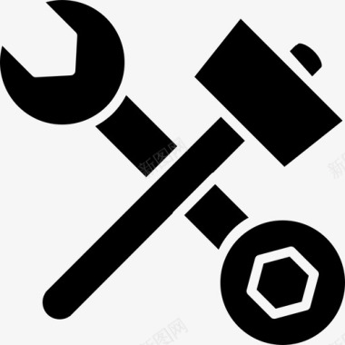 十字架标志锤子和双面扳手在十字架上工具和器具自己动手填塞图标图标