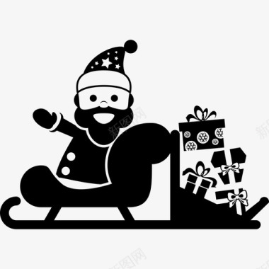 圣诞老人雪橇上的圣诞老人圣诞图标图标