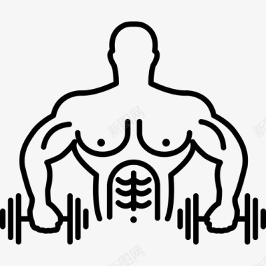体操运动员肌肉发达的男子体操运动员用两个哑铃人体操图标图标