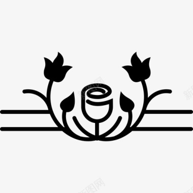 郁金香花叶和藤蔓轮廓艺术花卉图标图标