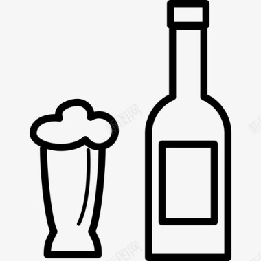 啤酒瓶和玻璃杯食物随机图标图标