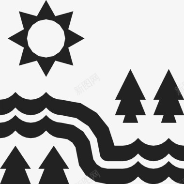 河流树木阳光图标图标