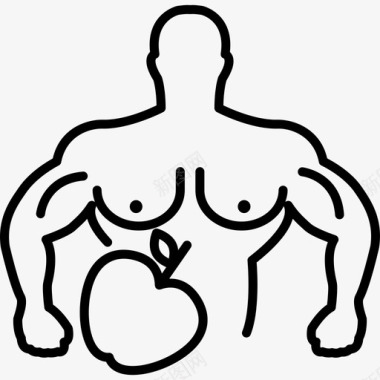 男性肌肉轮廓与苹果人体操图标图标