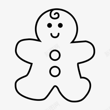圣诞节雪人姜饼人小吃轮廓图标图标