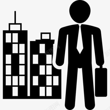 一个城市里穿着商务装带着手提箱的男人人力资源部图标图标