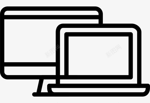矢量加油箱图标显示器和笔记本电脑笔记本电脑和显示器线图标图标