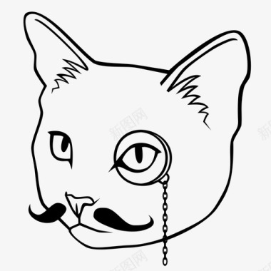 哺乳动物绅士猫单片眼镜喵喵图标图标