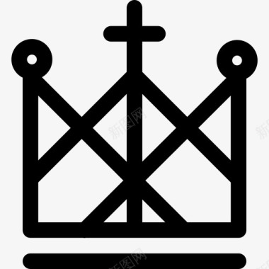 皇家皇冠线条顶部有天主教十字架形状图标图标