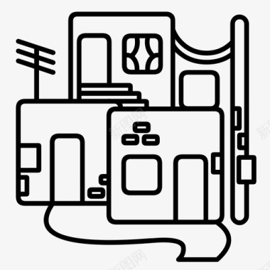 繁华街区贫民窟郊区素描图标图标