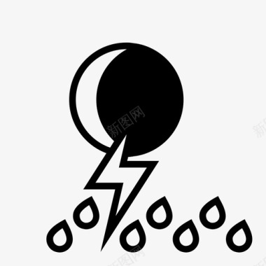 夜间暴雨和雷电雨雨天气图标图标