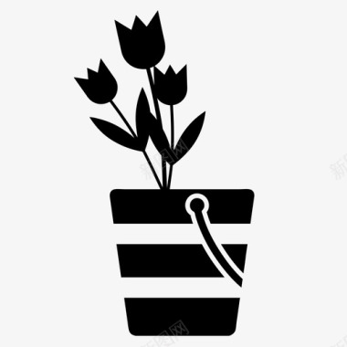 花桶郁金香植物图标图标