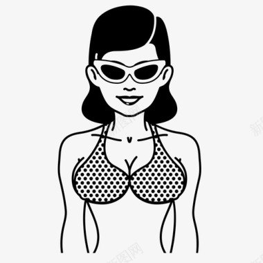 女人游泳衣太阳镜图标图标