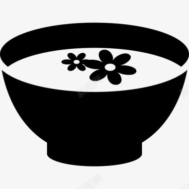 花儿漂浮在碗里的液体上享受spa和放松图标图标