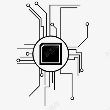 微型芯片电路计算机计算机电路图标图标