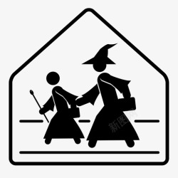 步行去学校巫师女巫警告图标高清图片