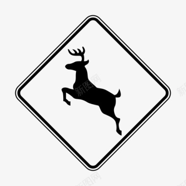 野生动物鹿过马路鹿交通图标图标