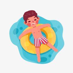 躺在游泳圈上休息的男孩素材
