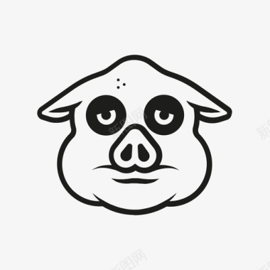 悲伤的猪不快乐的猪不开心的动物图标图标