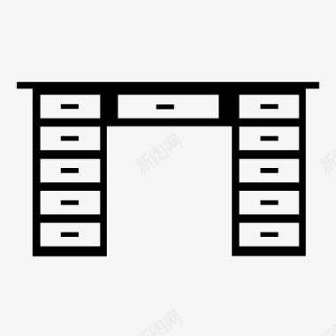 伞和桌子办公桌抽屉家具图标图标