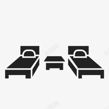 卧室家具中间有两张单人床和一张小桌子图标图标