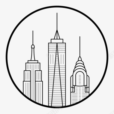 纽约市建筑城市图标图标