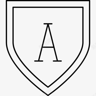 带字母A的盾形形状运动挑战中风图标图标