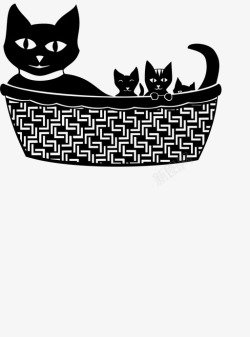 猫妈妈给小猫带花环猫妈妈和小猫在篮子里图标高清图片
