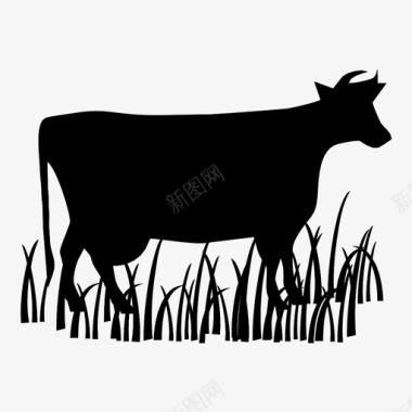 夜晚的草地牛牲畜自然图标图标