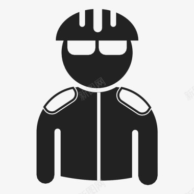越野自行车手戴头盔和夹克的自行车手图标图标
