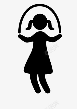 女孩的童年跳绳玩耍辫子图标图标