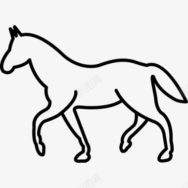 白色步行马轮廓动物马2图标图标