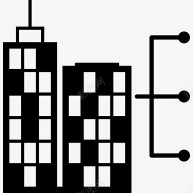摩天大楼与连接器人力资源相连图标图标