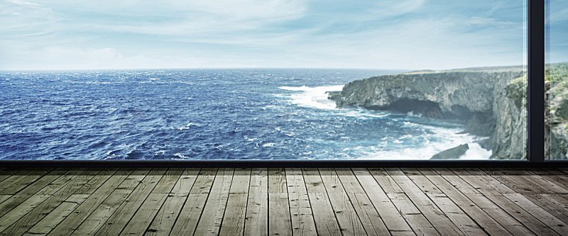 海水木板窗户办公海岸玻璃海报banner科技科幻商背景