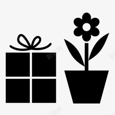 请礼物盆栽快乐图标图标