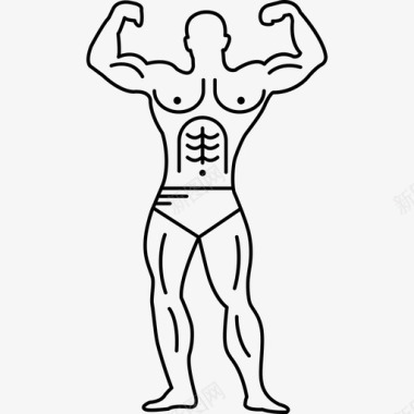 健美图标健美运动员的肌肉轮廓弯曲人体操图标图标