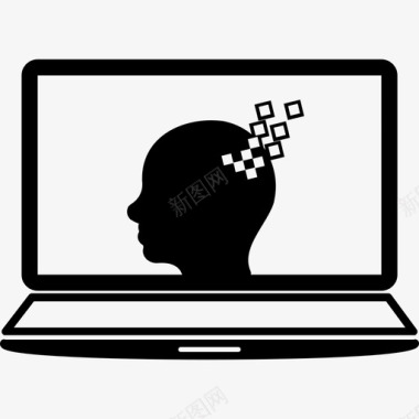 带有人头图形计算机数据分析的笔记本电脑屏幕图标图标