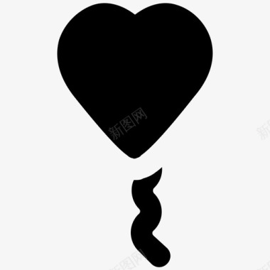 心形气球爱情和浪漫大胆的固体图标图标