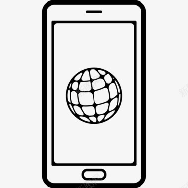 显示器屏幕上有世界网格符号的手机工具和用具移动电话图标图标