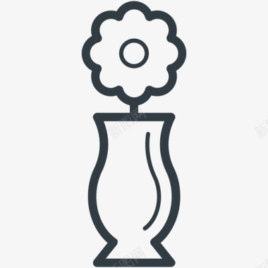 花瓶里的花婚礼线图标图标