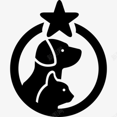 哈士奇狗宠物酒店象征着一只狗和一只猫在一个圆圈里有一颗星动物图标图标